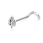 Little Leaf Shaped Silver Curved Nose Stud NSKB-364